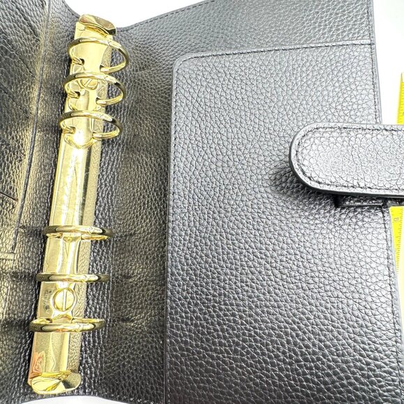 Black Leather A6 Binder Planner OMB Gold 6-Ring Binder & Snap Closure - Picture 7 of 8
